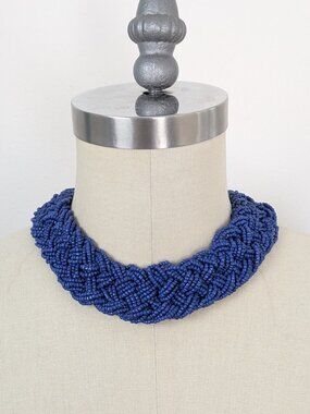 Chunky Beaded Necklace Cobalt Blue Jewelry Bib Choker